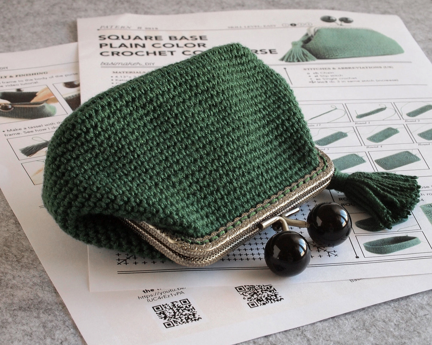 Patrón monedero de crochet BASIK-C. Base rectangular, boquilla 10.5cm.