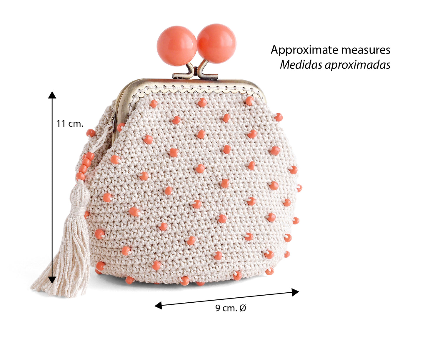 Patrón monedero BOLITAS. Base redonda, boquilla de 8.5cm. Con instrucciones de forrado.