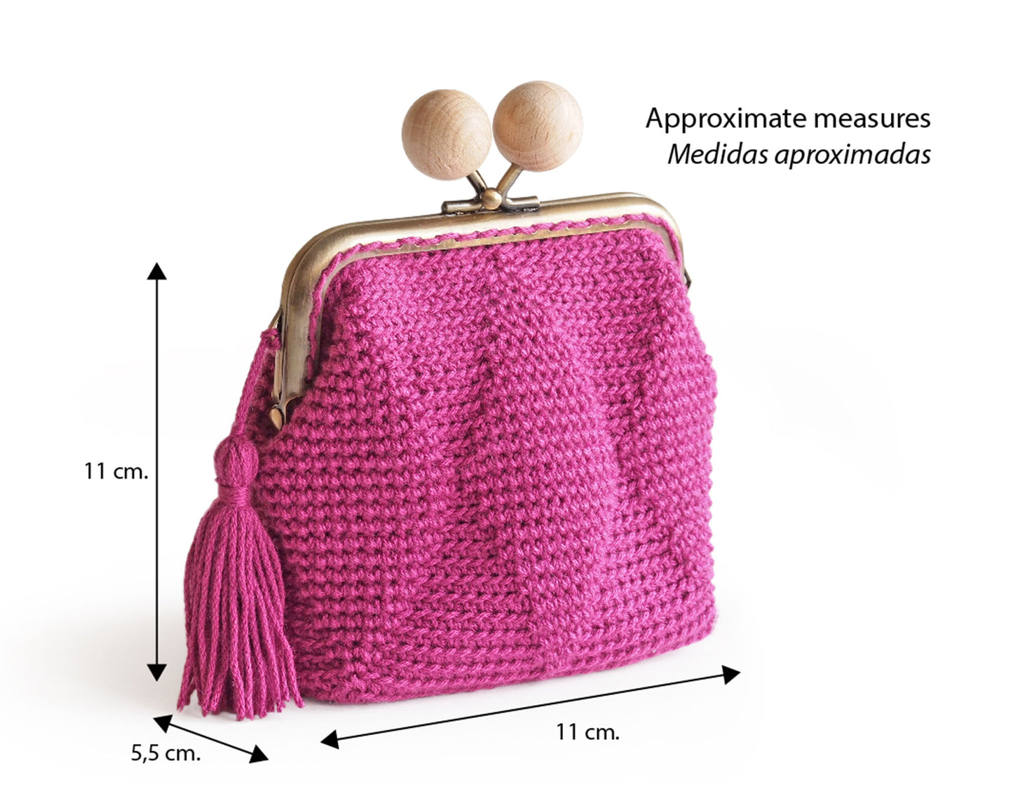 medidas de monedero de crochet con cierre de boquilla