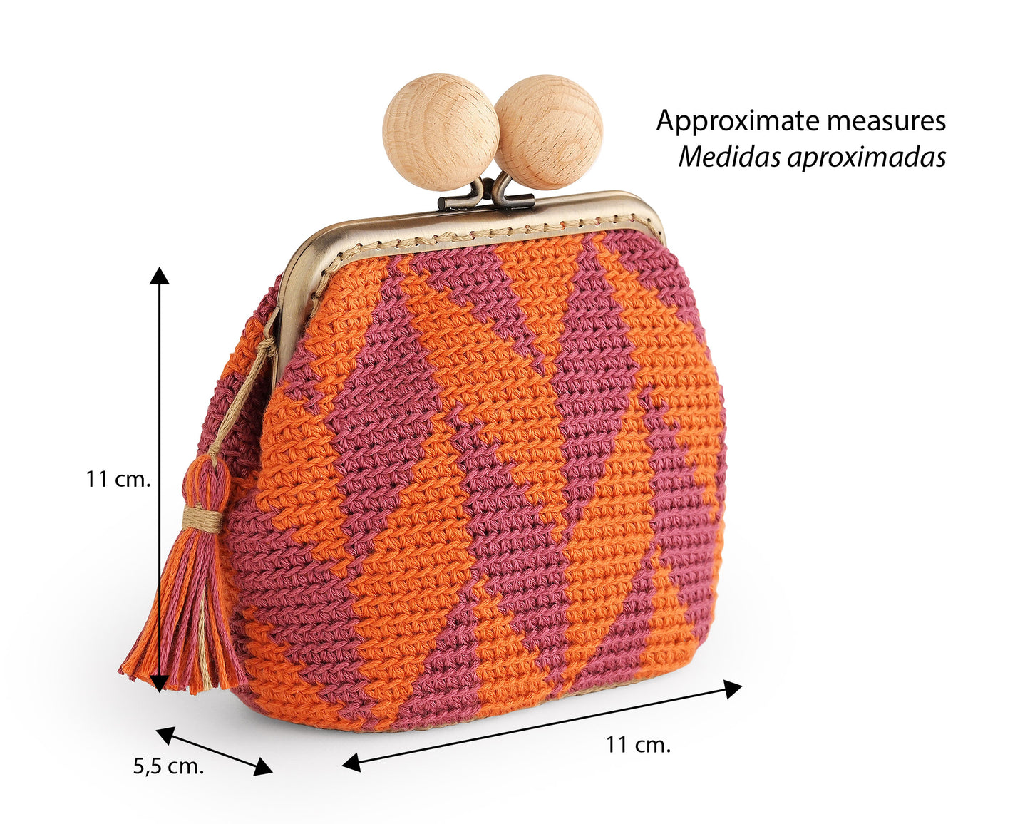 SPIKE tapestry crochet coin purse pattern. Oval base, for 10.5cm clasp frame