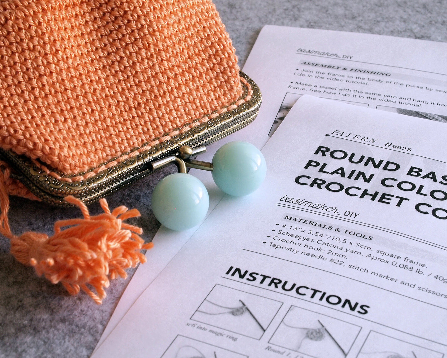 Patrón monedero de crochet BASIK-C. Base redonda, boquilla 10.5cm.