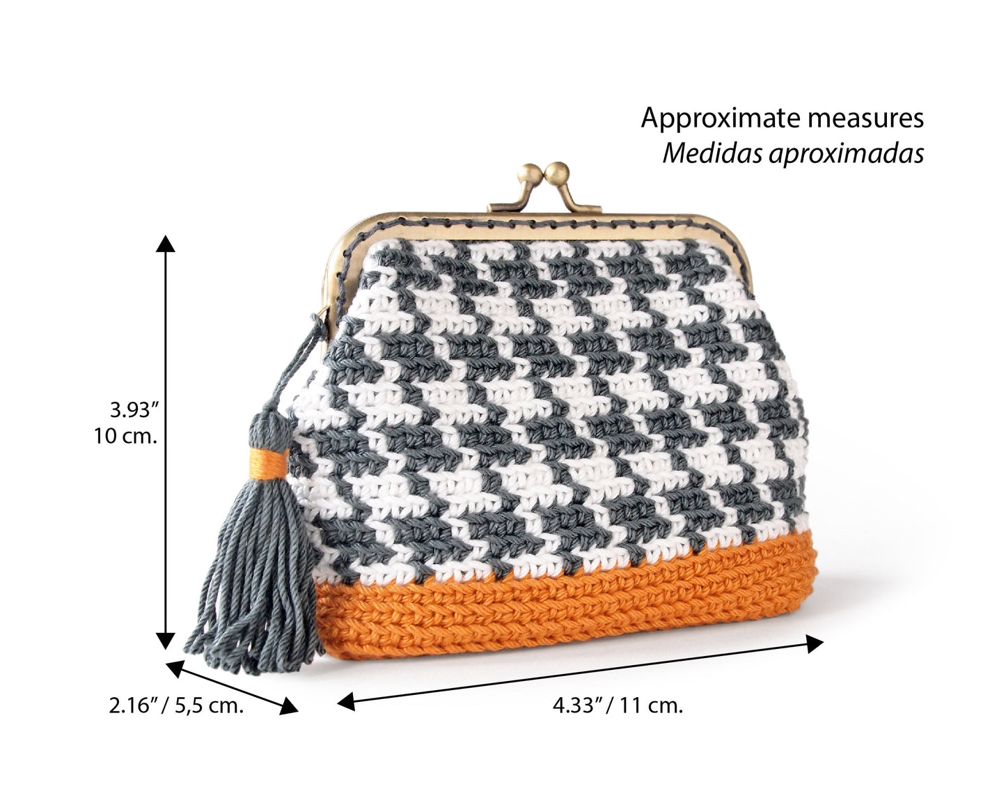 Patrón monedero HOUNDSTOOTH. Base rectangular, boquilla 10,5cm. Con instrucciones de forrado.