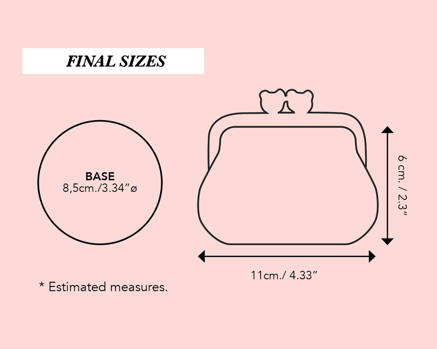 PINKY beaded crochet purse pattern. Round base, 8.5cm frame.