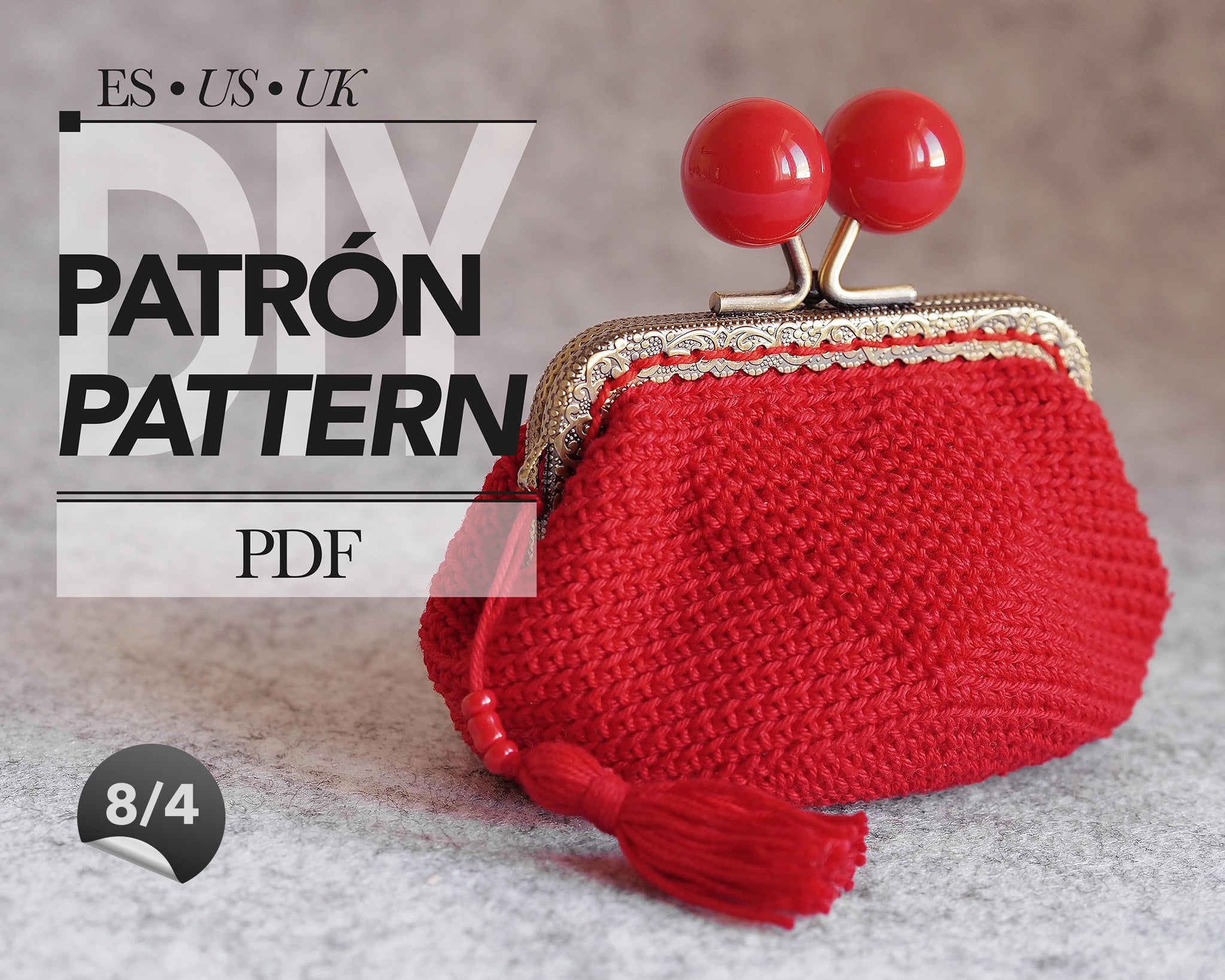 Patrón monedero CORAZÓN. Base redonda, boquilla 8.5cm. Incluye instrucciones de forrado
