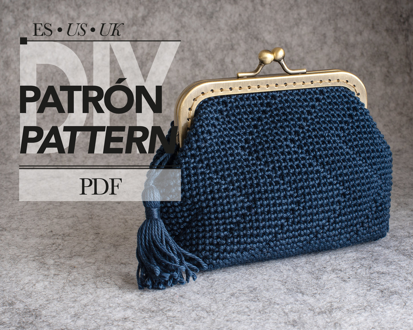 GEOMETRIC II design crochet purse pattern. Rectangular base, for 10.5cm clasp.