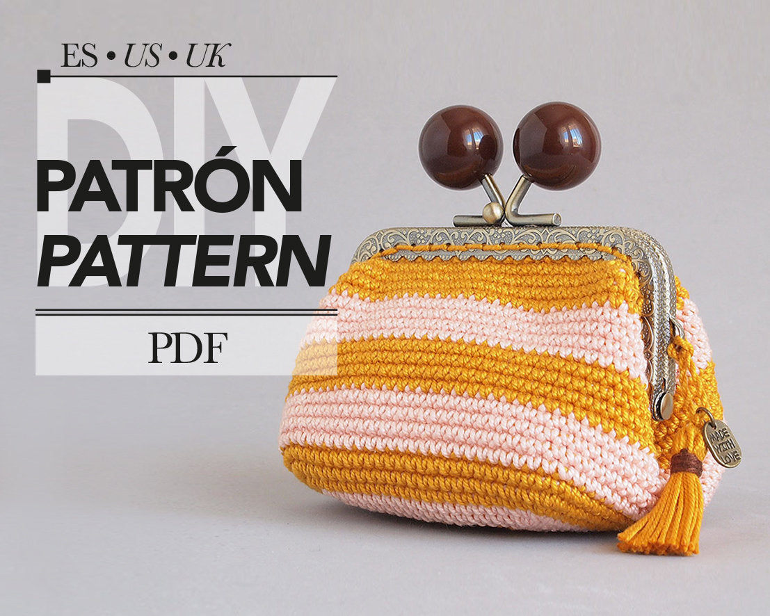 Patrón monedero BANDAS. Base cuadrada, boquilla 8,5cm.